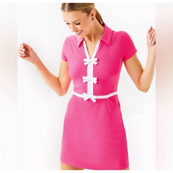 Lilly Pulitzer Luxletic Celestia Dress Womens L Pink UPF 50+ Pockets HTF NWT - Picture 2 of 15